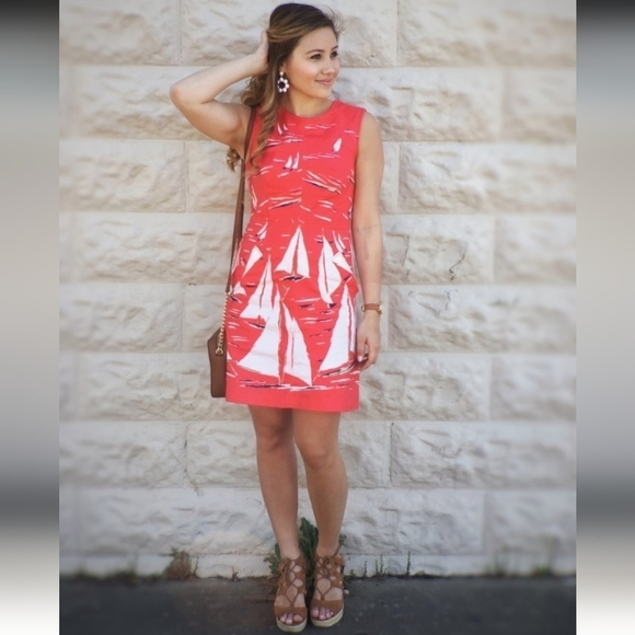 Anthropologie Maeve Berru Sailboat Shift Dress Size Red White Preppy Nautical 4 - Picture 5 of 16